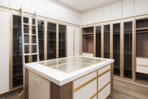 white and brown custom closet