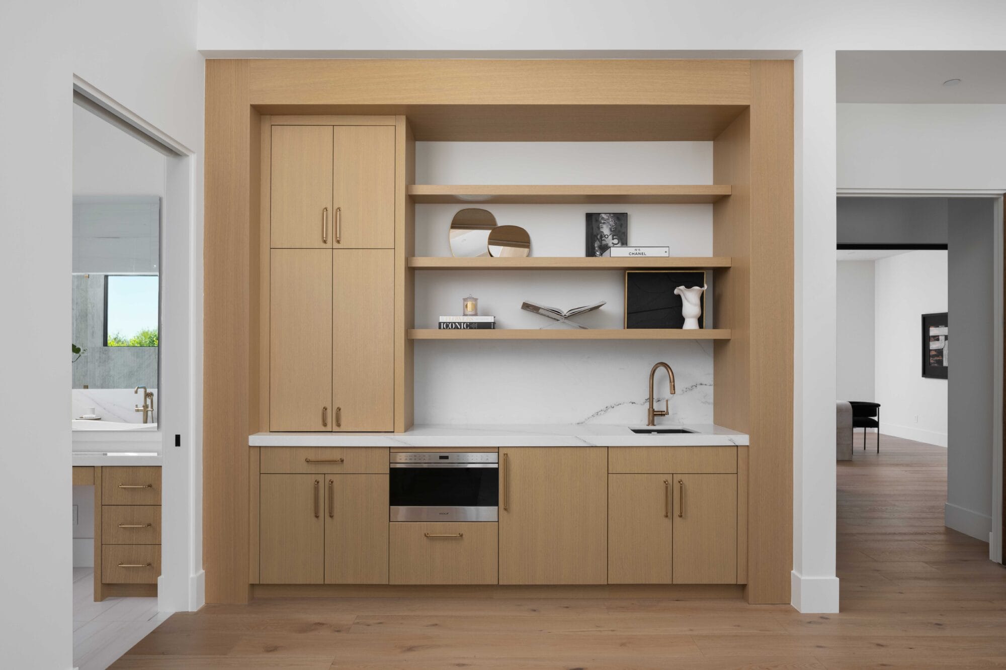 custom built in shelving in modern home