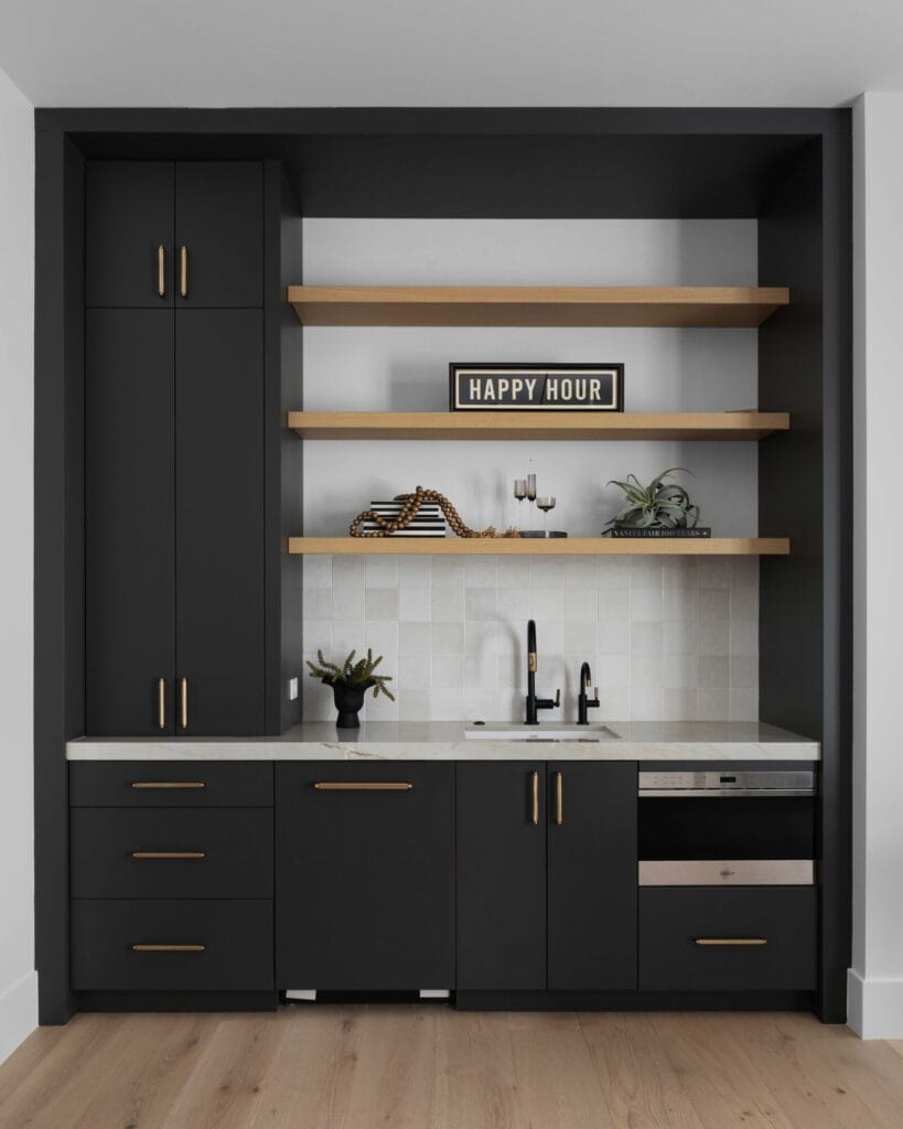 custom black built-in wet bar