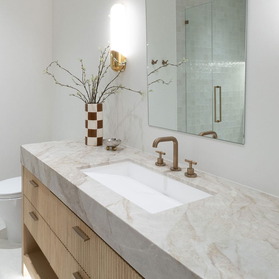 Light wood bathroom cabinetry